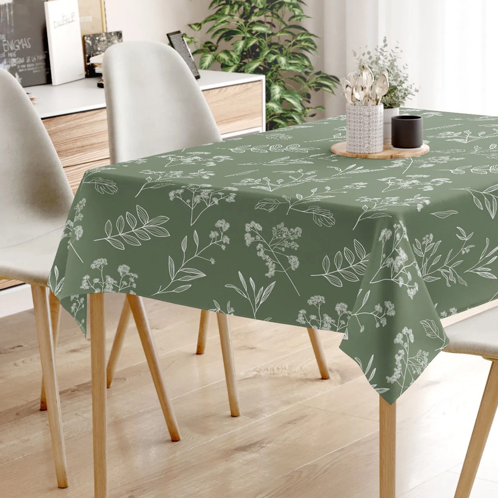 Goldea hranatý obrus 100% bavlnené plátno - bylinkové lístky 100 x 100 cm