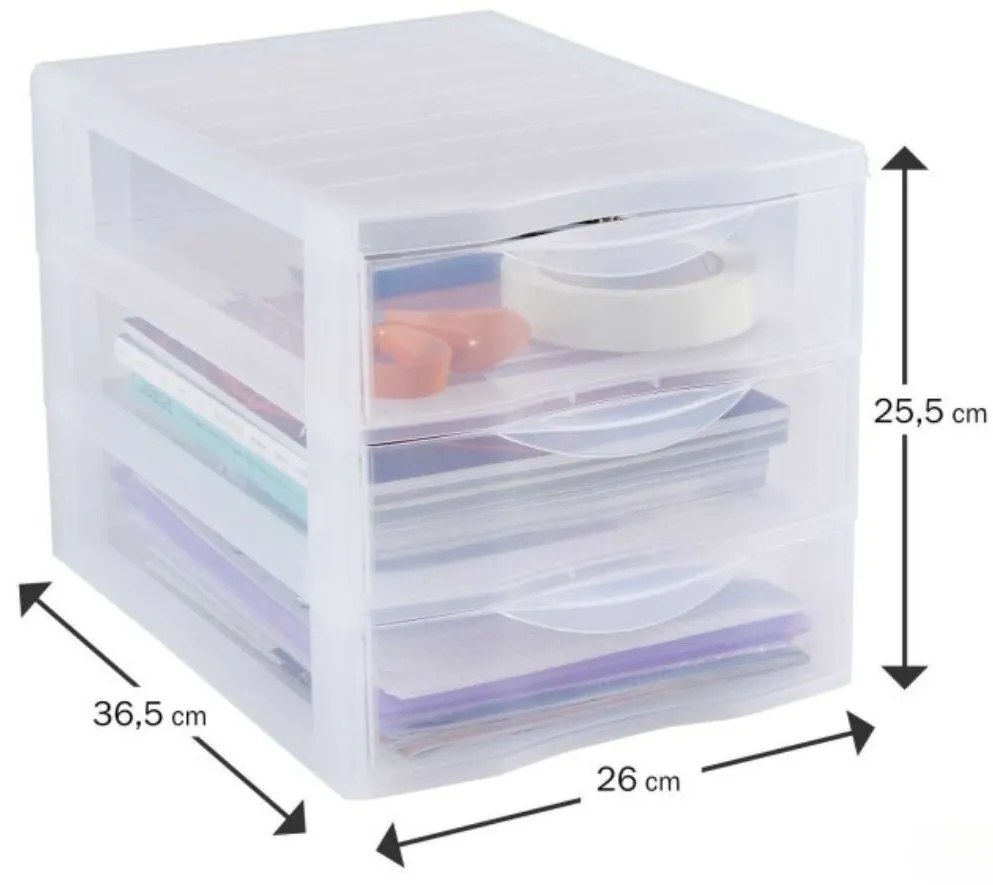 Úložný box s 3 zásuvkami, transparentný, ORGAMIX A4 3T
