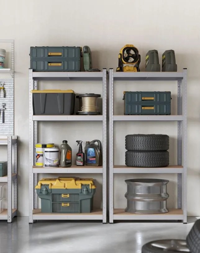 Súprava 2 ks oceľových nastaviteľných políc s vysokou nosnosťou, 160x80x40, sivé