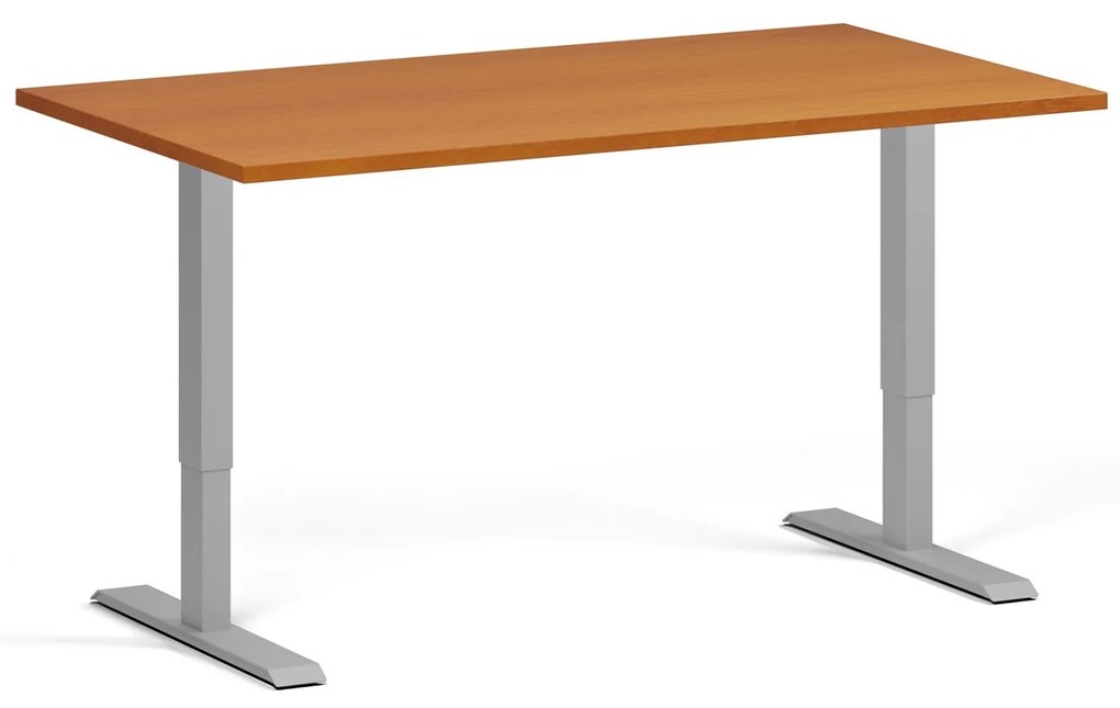 Výškovo nastaviteľný stôl, 140x80 cm, 1 motor, sivá podnož, čerešňa
