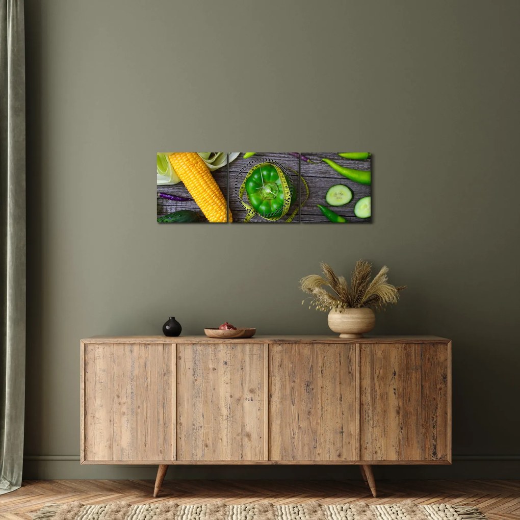 Obraz so zeleninou (s hodinami) (90x30 cm)