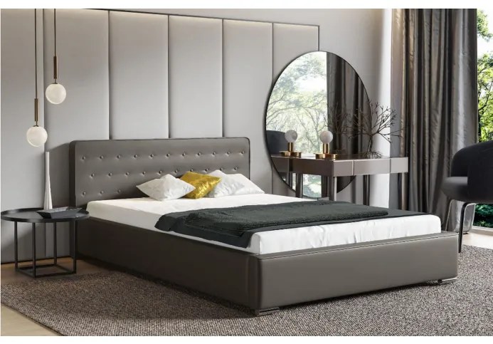 Moderná čalúnená posteľ s úložným priestorom 200x200 BERGEN - sivá ekokoža