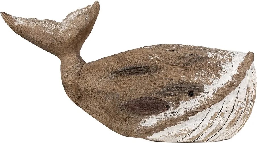 Hnedo-biela drevená dekorácia Veľryba - 39*15*21 cm