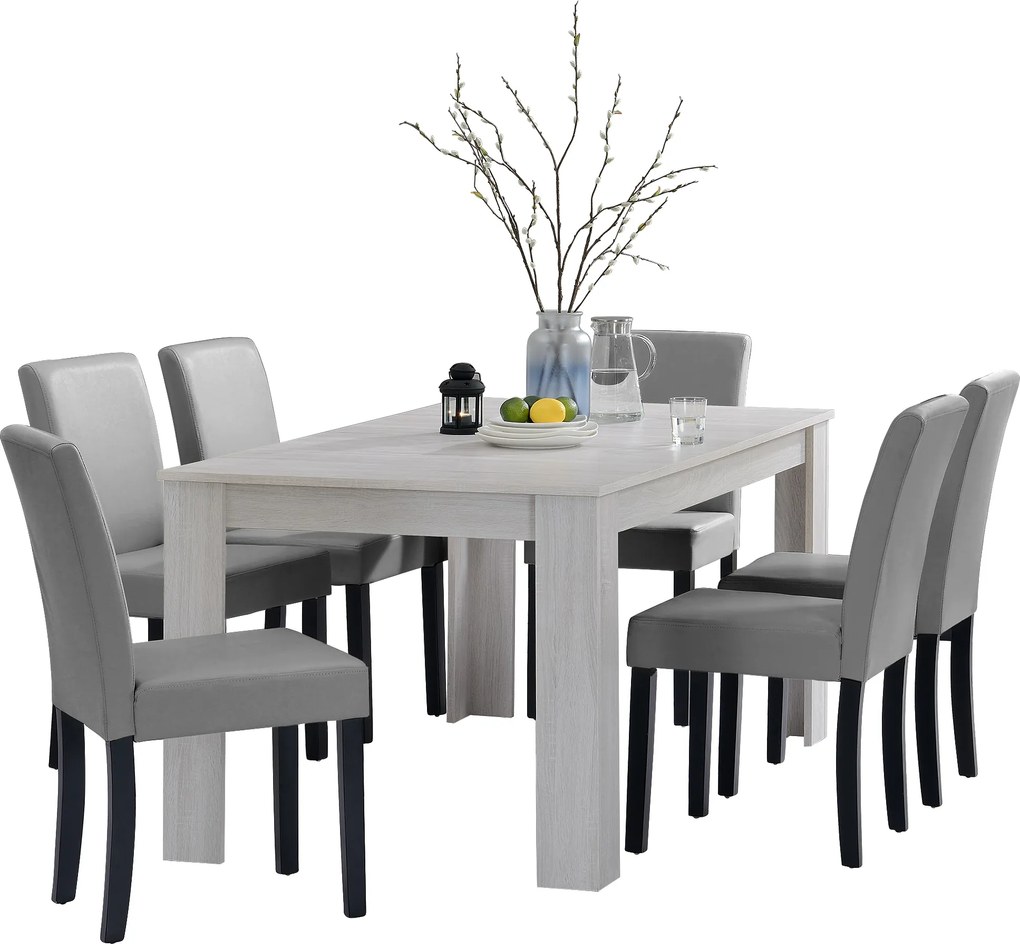 [en.casa]® Rustikálny dubový jedálenský stôl HTFU-2336 so 6 stoličkami HTMY-9701