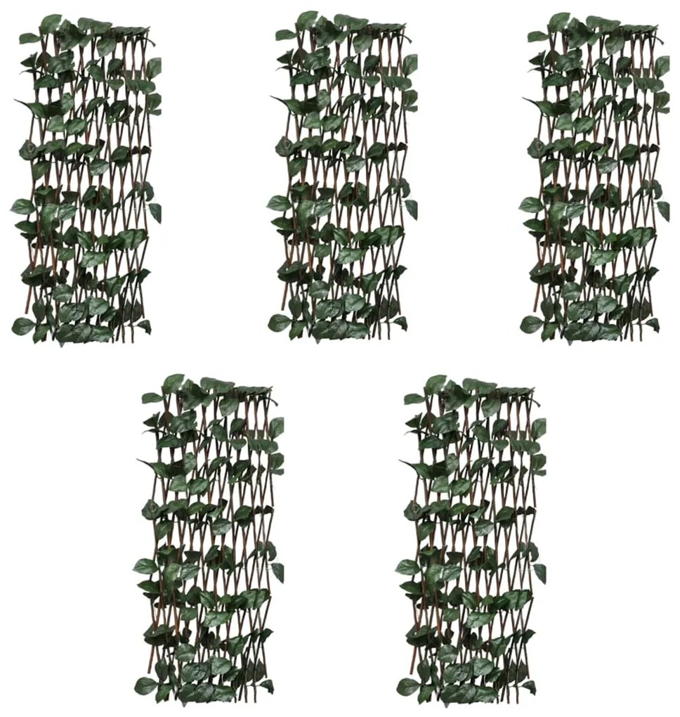 Mriežkový plot z vŕbového prútia 5 ks s umelým lístím 180x60 cm 147752