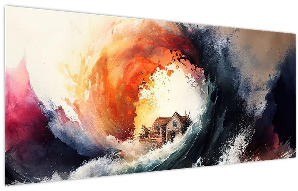 Obraz - Vo víre povodne, akvarel (120x50 cm)