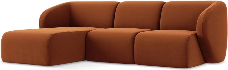 Zamatová rohová pohovka v terakotovej farbe (ľavý roh/s leňoškou) Lani – Makamii