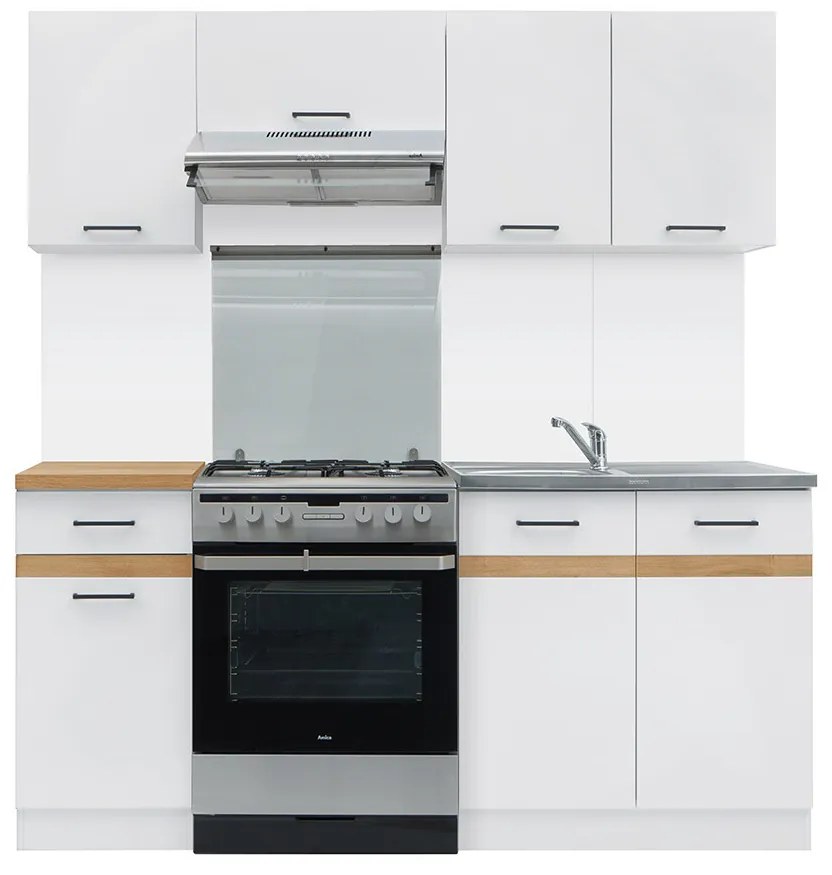Kuchyňa BRW Junona line 180 cm (Biely lesk + Biela + Dub craft zlatá). Vlastná spoľahlivá doprava až k Vám domov. 1018156