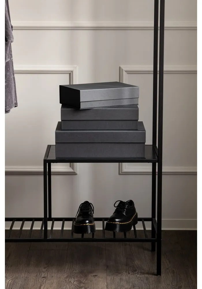 Tmavosivé kartónové úložné boxy v súprave 3 ks s vekom 42,5x29,5x13 cm Kian Paper Laminate – Bigso