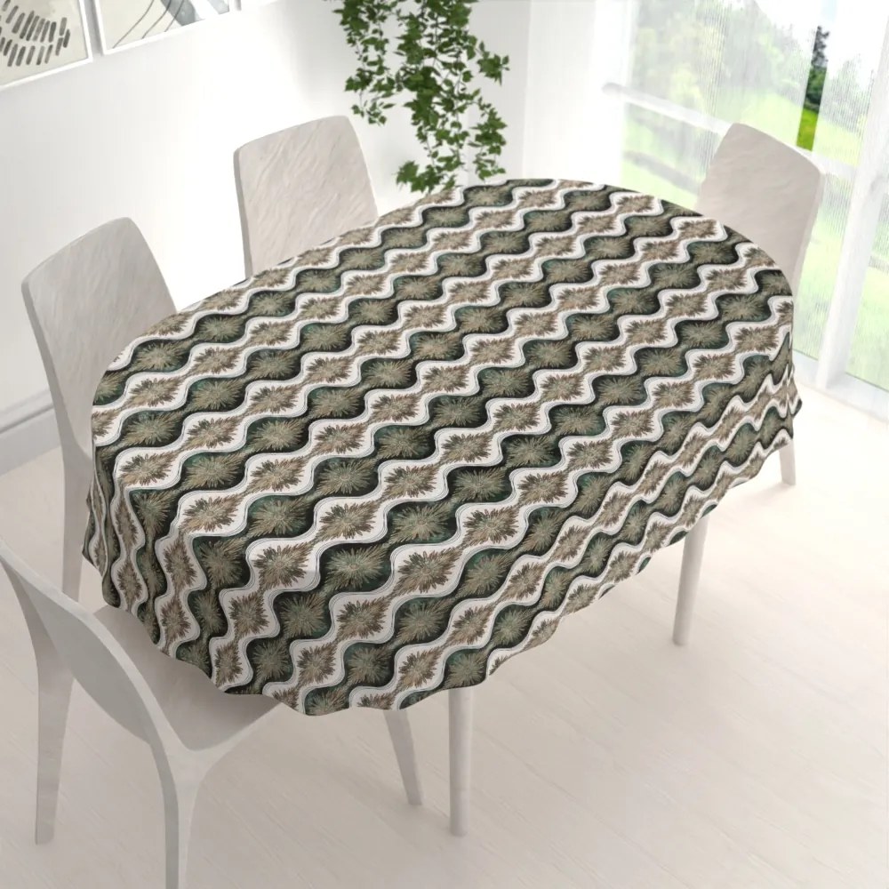 Biante Bavlnený oválny obrus Sandra SA-542 Okrasné hviezdy na zelenom/bielom 60x100 cm