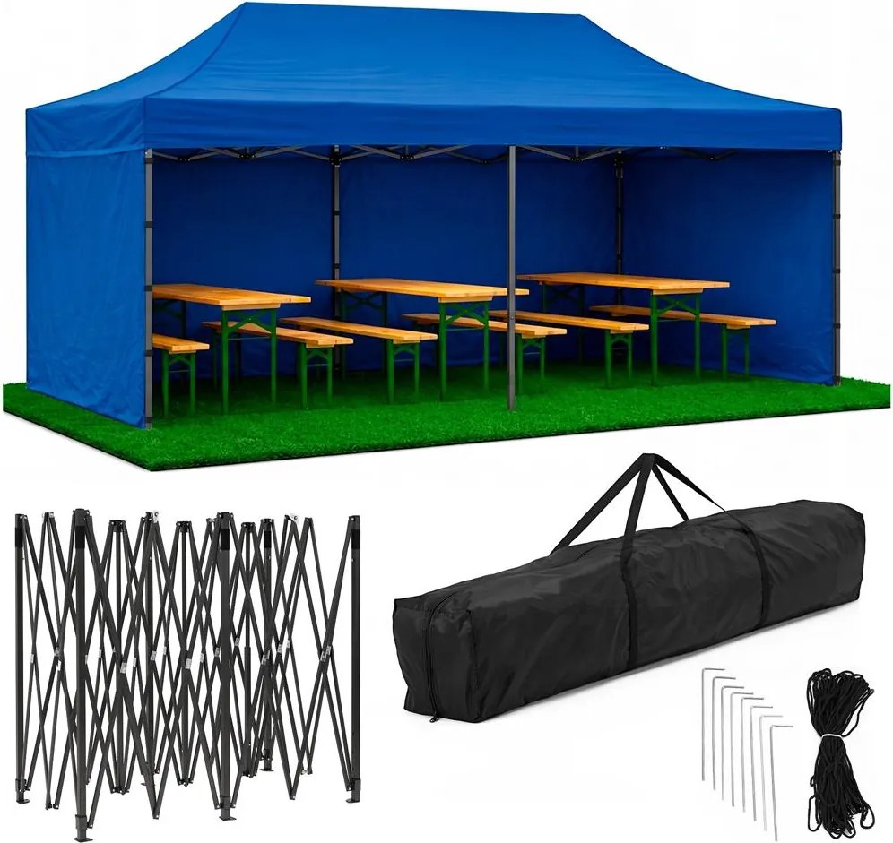 SPRINGOS Nožnicový záhradný stan 3×6 m – modrý, obchodný pavilón na podujatia GP0007