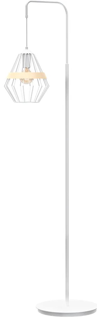 Stojacia lampa Cliff, 1x drevené/biele drôtené tienidlo, w