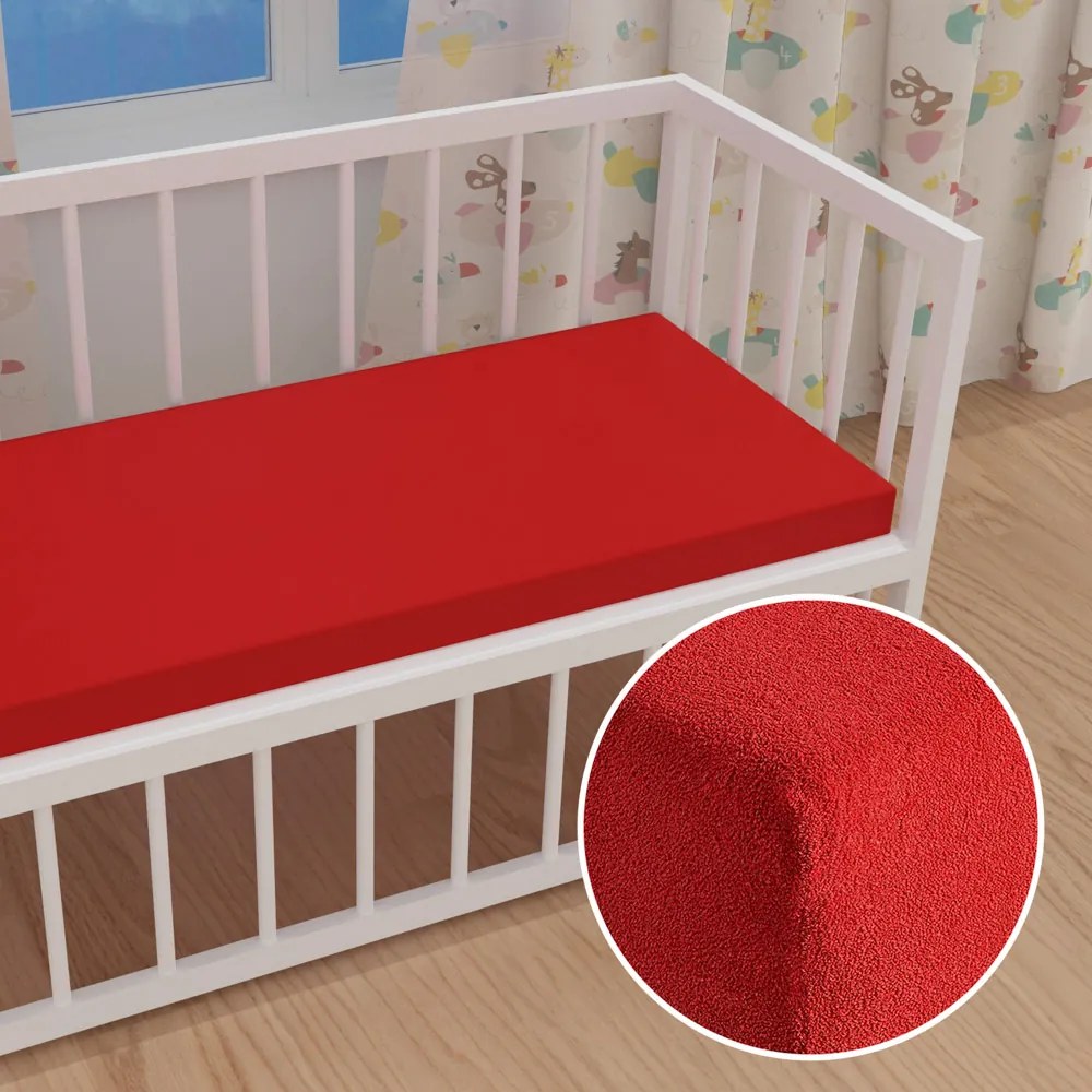 Detské froté napínacie prestieradlo do postieľky FR-007 Sýto červené 70 x 140 x 10 cm - do postieľky