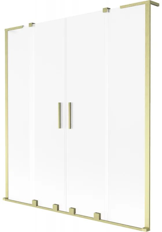 Mexen Velar L Duo, 2-krídlová posuvná vaňová zástena 150 x 150 cm, 8mm sklo námraza, zlatá matná, 896-150-003-32-55