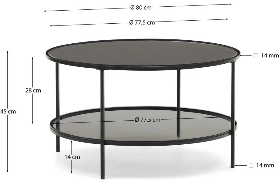 Čierny okrúhly konferenčný stolík so sklenenou doskou ø 80 cm Gilda – Kave Home