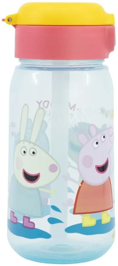 Plastová fľaša na pitie so slamkou a viečkom Prasiatko Peppa - 510 ml