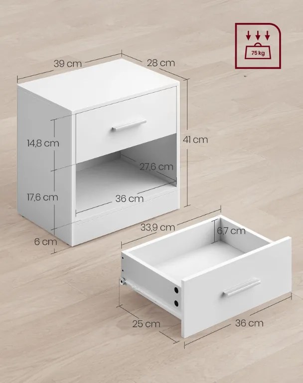 Nočný stolík so zásuvkou CLARIO 39x28 cm, biely