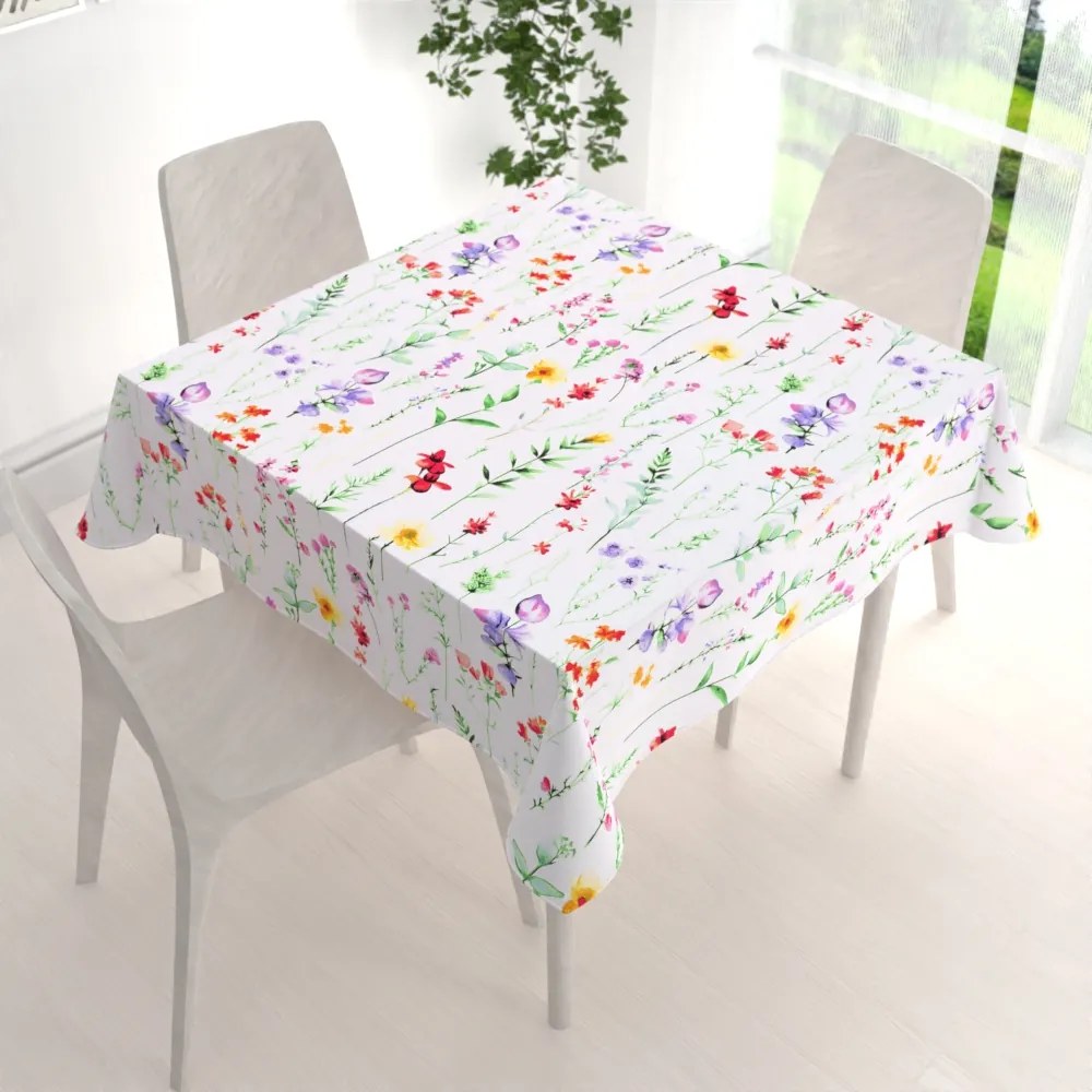 Biante Bavlnený štvorcový obrus Sandra SA-492 Kvetovaná lúka na bielom 80x80 cm