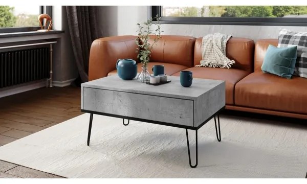 Konferenčný stôl HALIJA so zdvíhacou doskou a policou, betónovo sivý/čierny