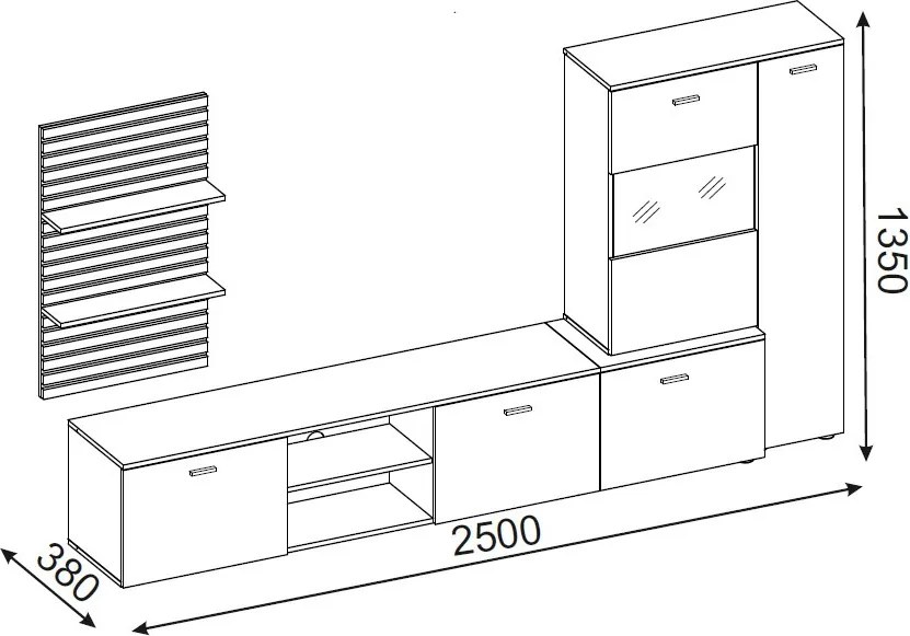 Obývacia  stena Heathrow, dub artisan/antracit, s osvetlením