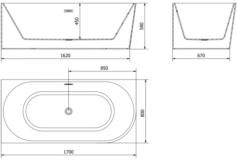 Mexen Mia, voľne stojaca rohová vaňa, lavá, 170 x 80 cm, biela-čierna, grafitový prepad, 52691708075L-66
