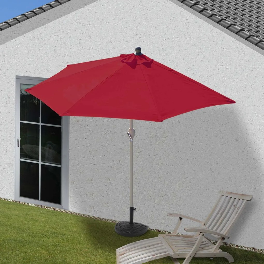 Slnečník polkruh Parla - polyester/hliník - 300cm bordová so stojanom