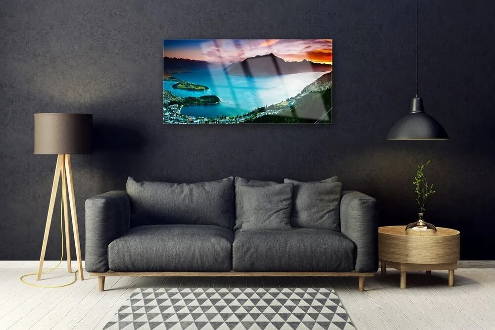 Obraz na skle Polostrov hory príroda 120x60 cm