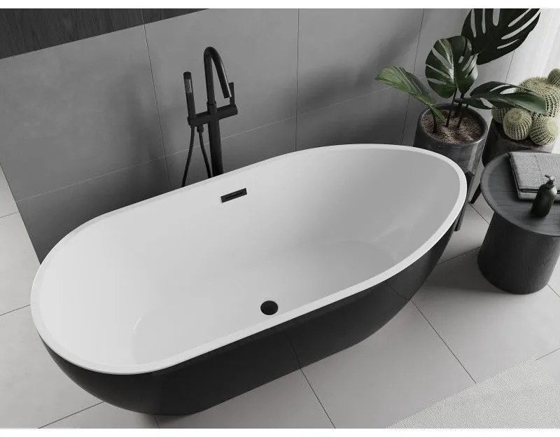 Mexen Eos, voľne stojaca vaňa 170 x 75 cm, biela-čierna, čierny matný prepad, 52471707575-70