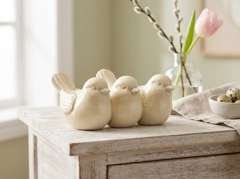 Jarná dekorácia CRAQUELE VTÁČIKY 19,5 cm - viac farieb Farba: Zelená