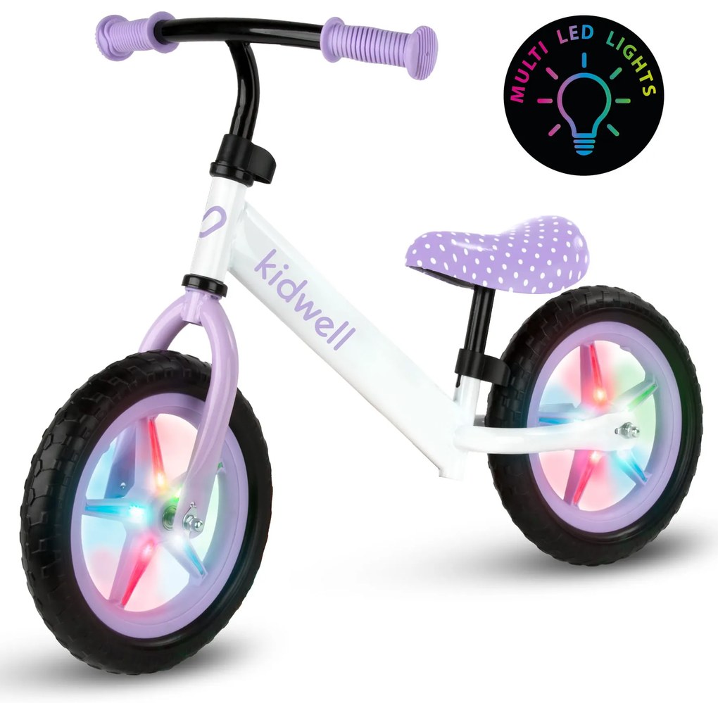 Kidwell Rebel LED balančný bicykel pre deti – LED ráfiky, EVA kolesá 28 cm, bez batérií
