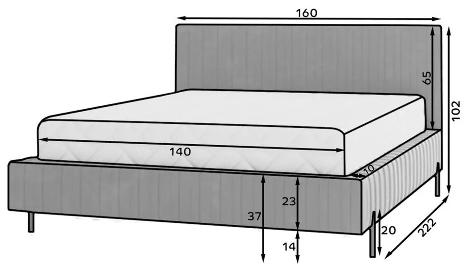Modrá čalúnená dvojlôžková posteľ s úložným priestorom s roštom 140x200 cm Plissa – ELTAP
