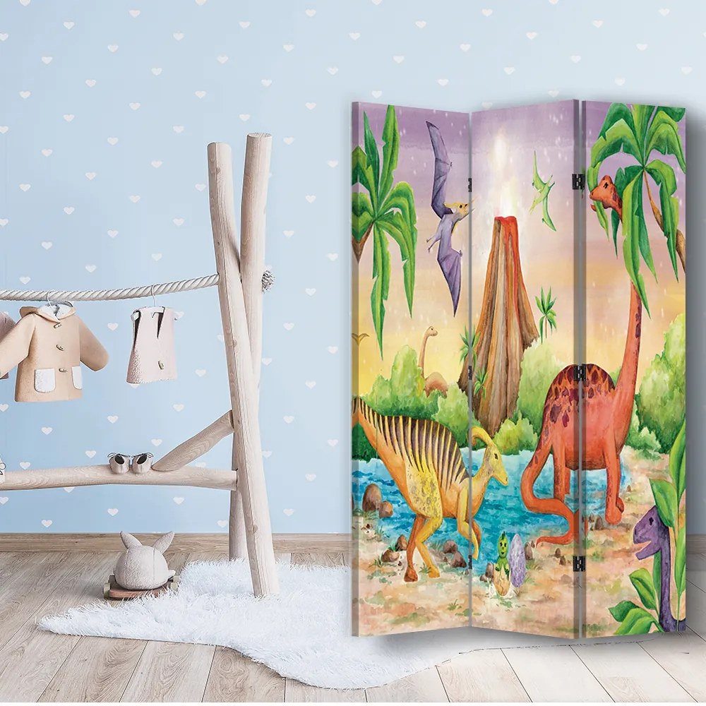 Gario Paraván Farebné dinosaury pri jazere Rozmery: 110 x 170 cm, Prevedenie: Klasický paraván