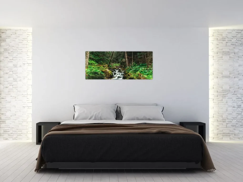 Obraz potoka v lese (120x50 cm)