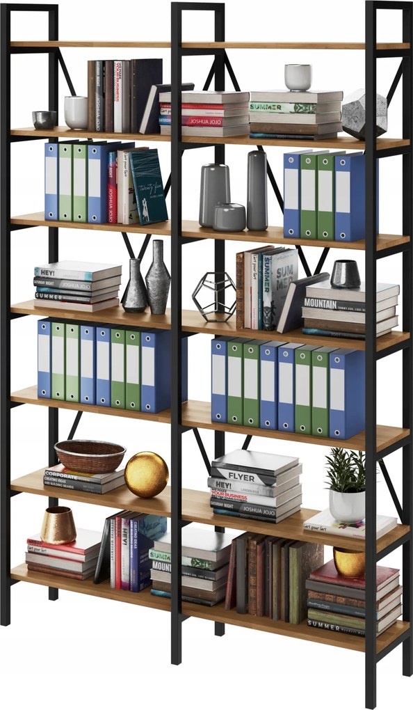 Regál Loft na zakladače a knihy, dubová Š7+P 200 cm