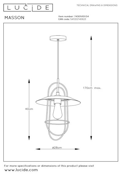 Lucide 74309/01/34 - Luster na lanku MASSON 1xE27/40W/230V žltá