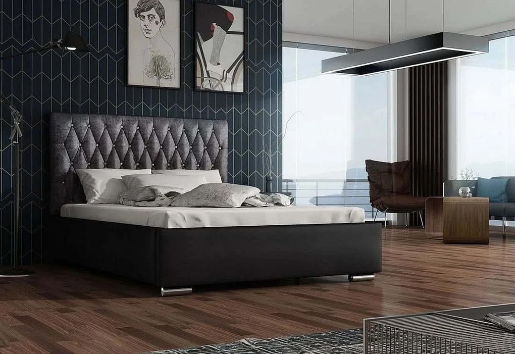 Čalúnená posteľ REBECA - Siena06 s gombíkom/Dolaro08 / rošt / 180x200