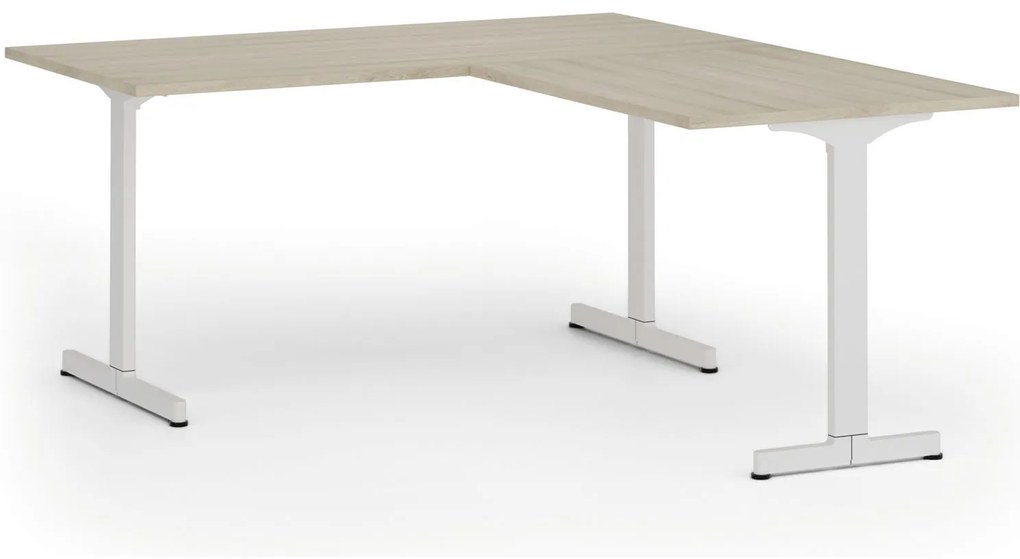 Kancelársky stôl PRIMO BETA L, 160x180 cm, biela podnož, dub prírodný