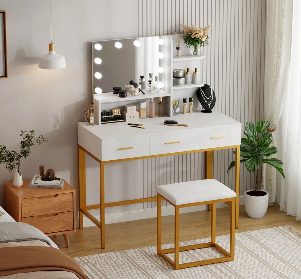 Toaletný stolík ELARA s LED osvetlením biely