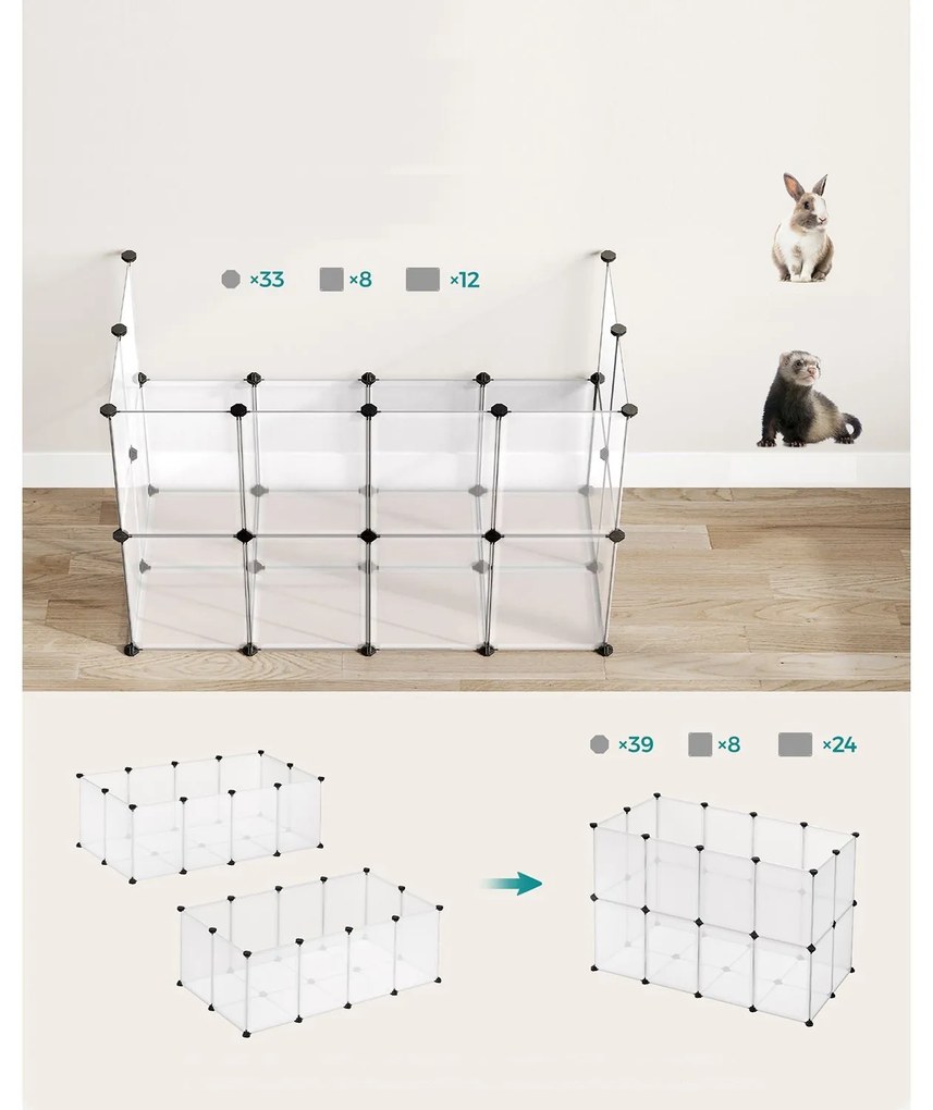 Ohrádka pre malé zvieratá z priehľadného plastu BEN, 125x63x42cm, transparentná SongmicsHome