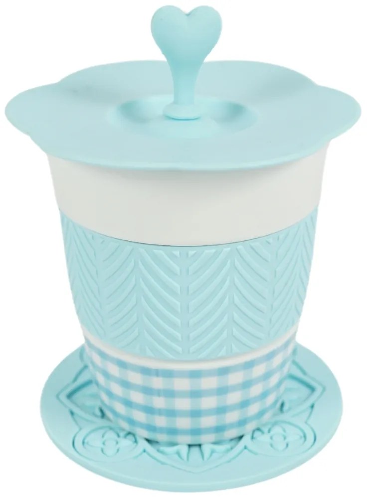 Porcelánový hrnček AQUELLE so silikónovými doplnkami 280 ml, modrý