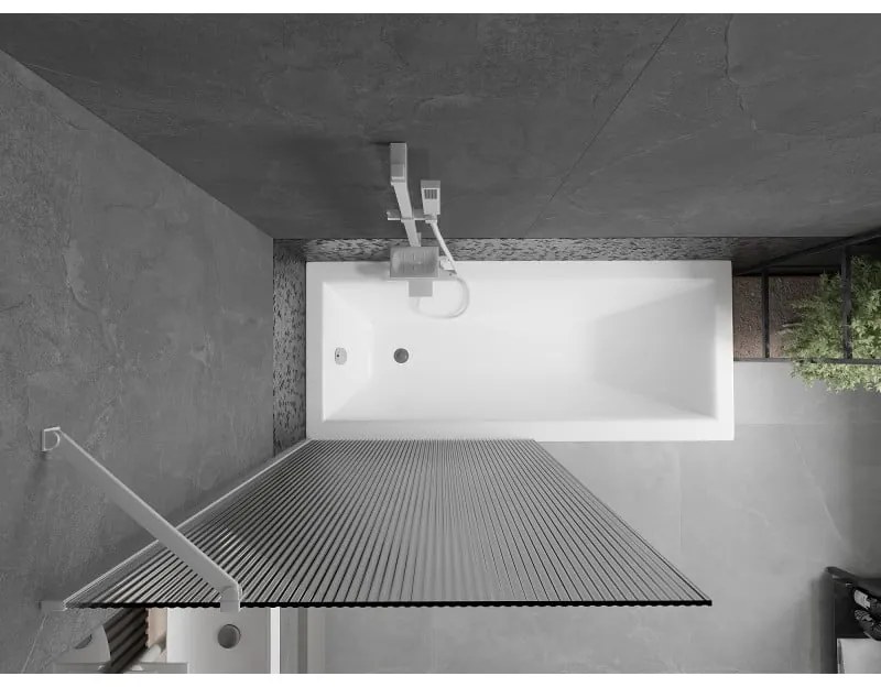 Mexen Next, vaňová zástena 1-krídlová 90 x 150 cm, fixné krídlo, 6 mm sklo s pruhmi, biely profil, 895-090-000-00-09-20