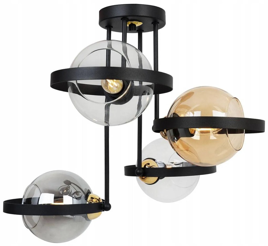 Stropné svietidlo Haga Ring, 4x sklenené tienidlo (mix 3 farieb), (výber z 3 farieb uchytenia)