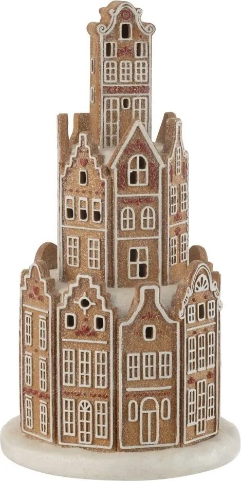 Hnedá svietiaca perníková veža z chalúpok GingerBread Led - Ø 20*37 cm
