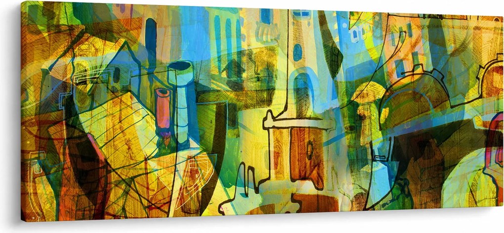 Obraz - Architektúra, kubistická abstrakcia (120x50 cm)