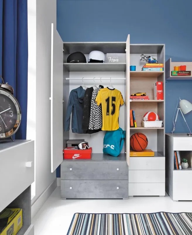 Šatník Sigma 3, biela mat / betón