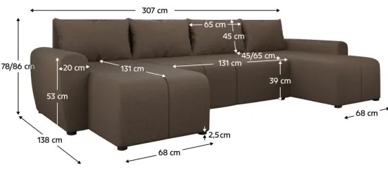 Čalúnená univerzálna rozkladacia sedacia súprava v tvare U NEWPORT hnedá
