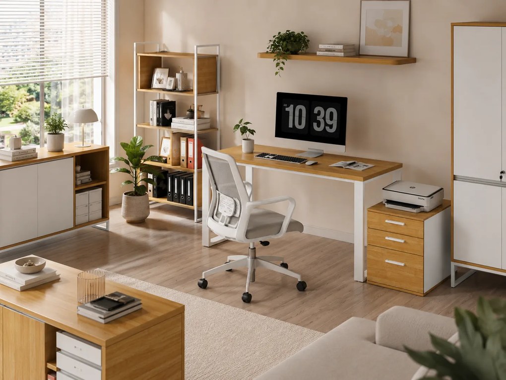 Kancelářský stůl Houseland Nuvia Home 05 140 cm dub/bílý