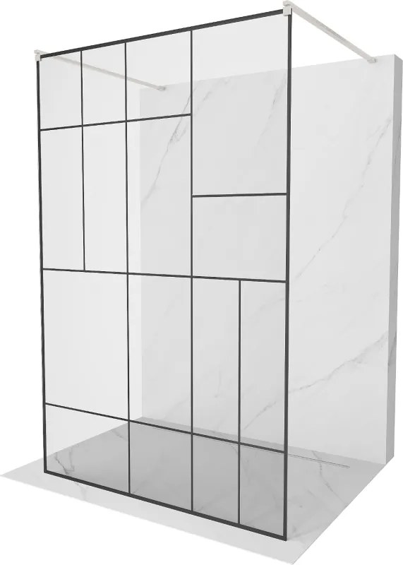 Mexen Kioto, sprchová zástena Walk-In 100 x 200 cm, 8mm sklo čierny vzor, brúsená oceľ profil, 800-100-002-97-78