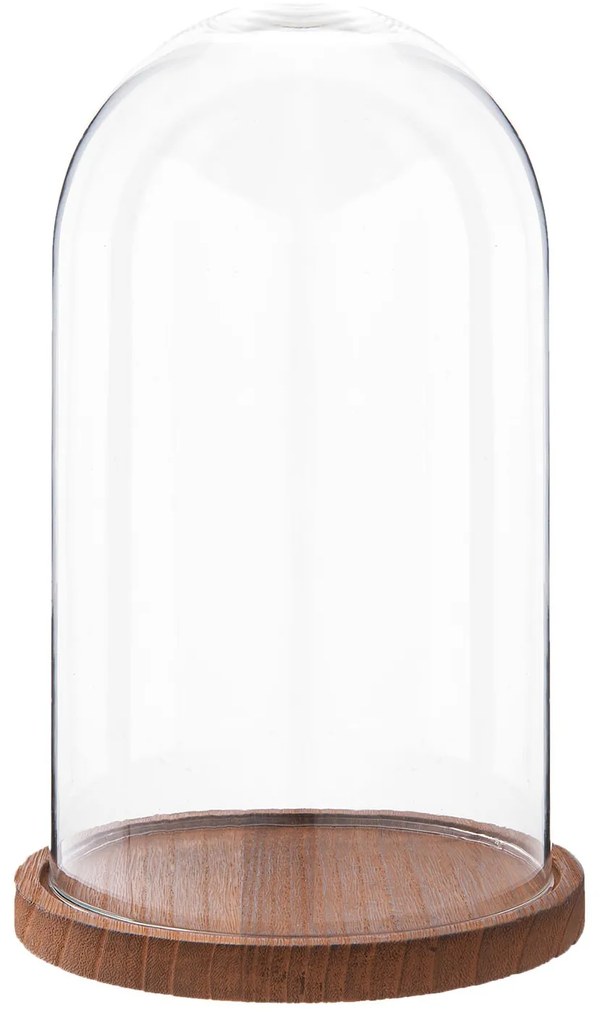 Sklenený poklop s dreveným podnosom - Ø 16*28 cm