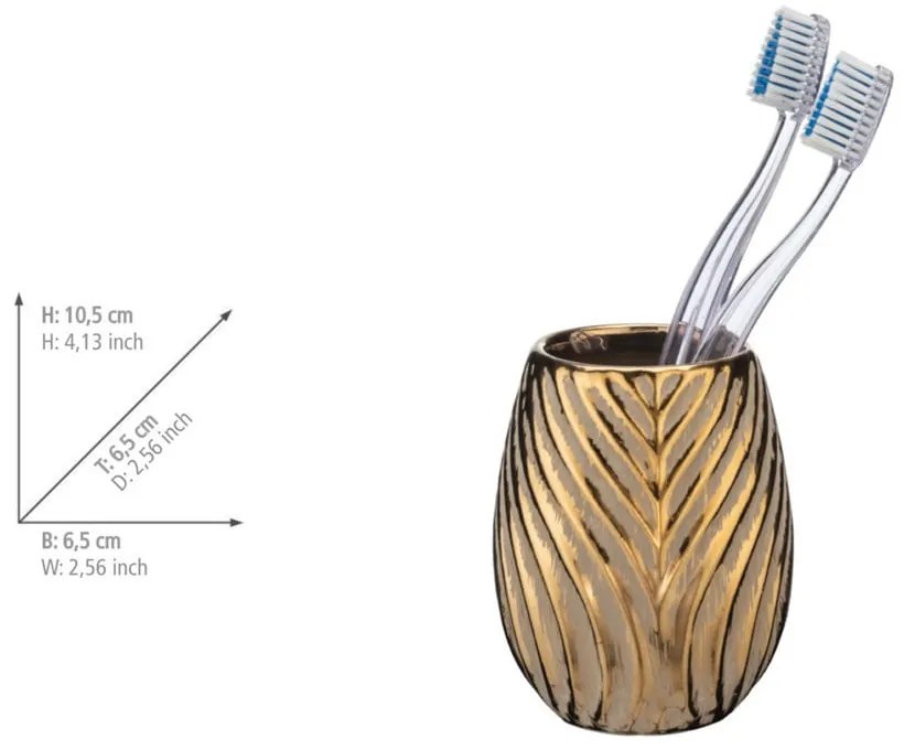 Keramický téglik na zubné kefky v zlatej farbe Idro – Wenko